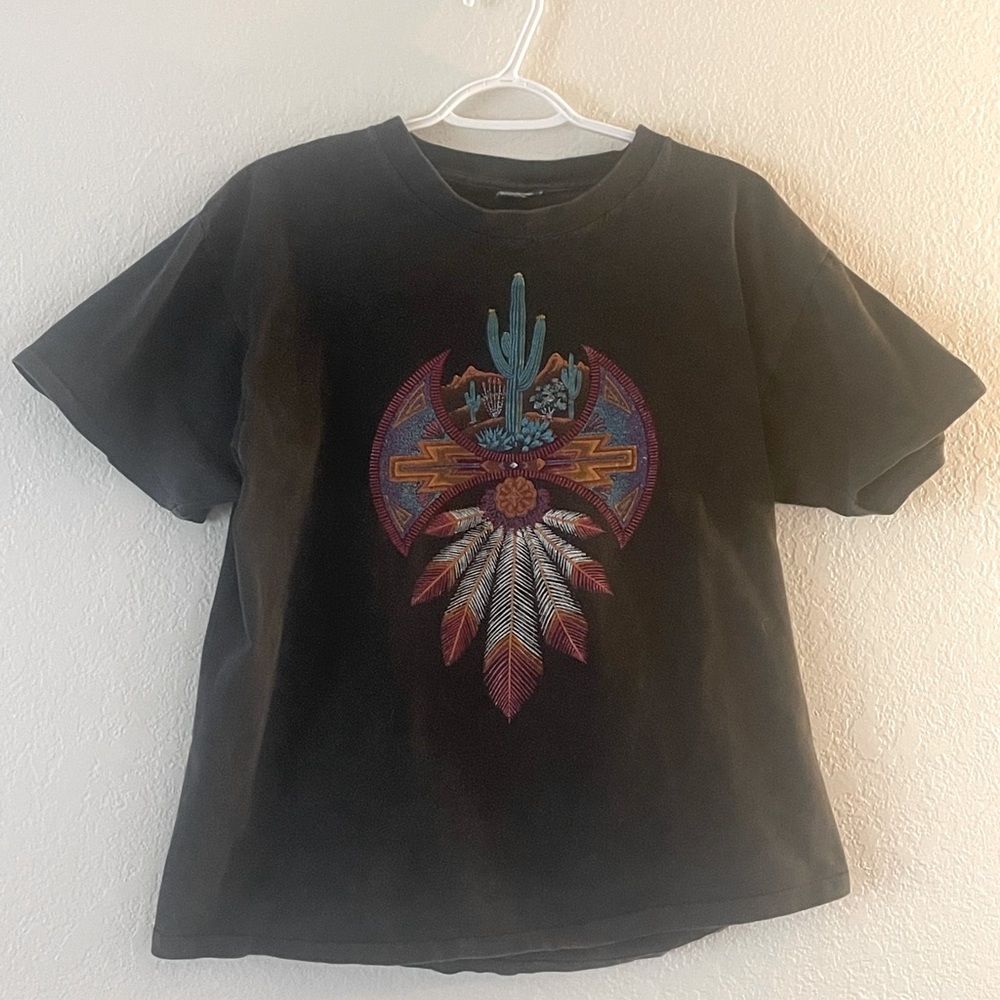 Vintage Single stitch desert shirt black Cactus Feathers